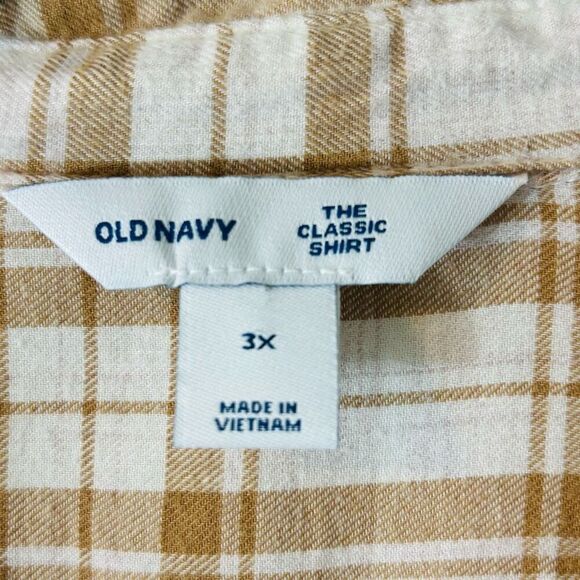 Old Navy The Classic Shirt 3X plaid flannel button up golden brown & cream - Picture 8 of 10